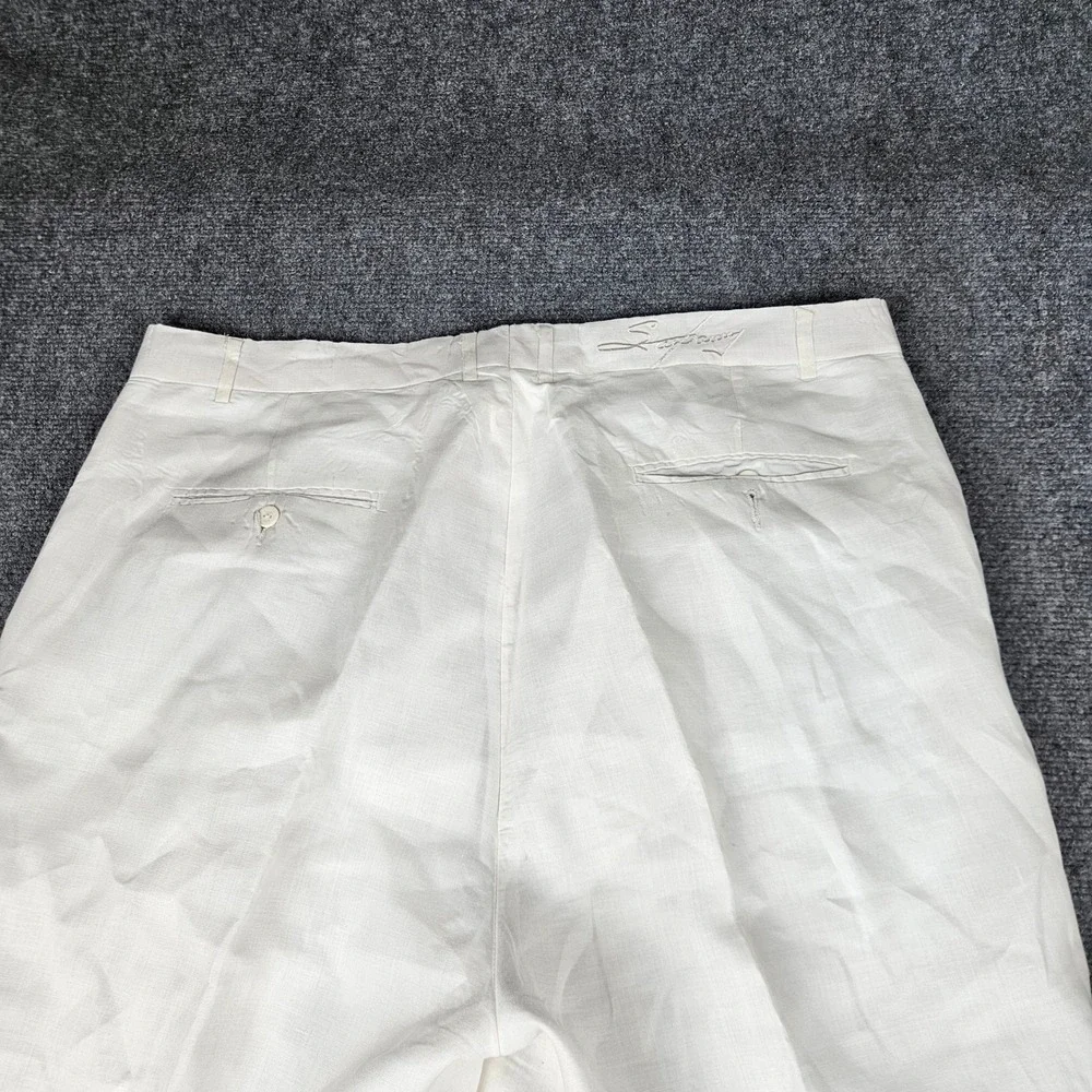 Steve Harvey Mens White 100% Linen Pleated Dress Pants 38 Crown Logo Trousers